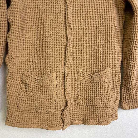 Poudre Organics Waffle Shirt Womens Small Tan Long Sleeve Snap Front Cotton Top - Picture 4 of 9